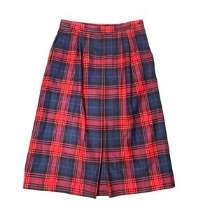 Vtg Suits Ltd Red Tartan Plaid Wool Blend Pleated Midi Skirt Lined Fits Womens M